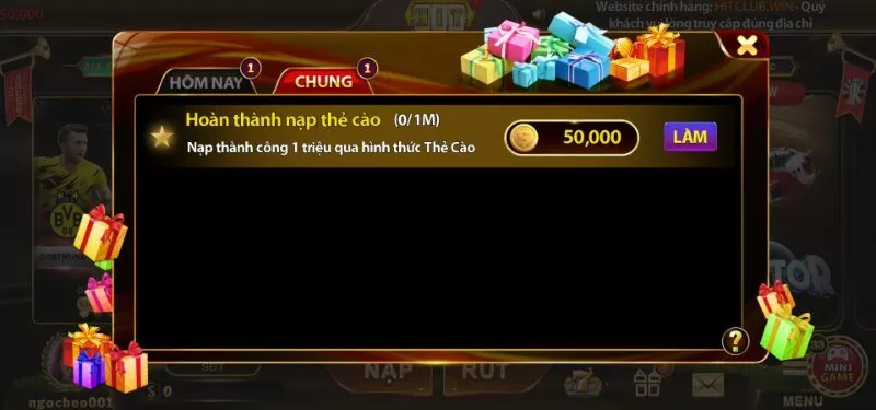 Tặng 50k khi th&agrave;nh vi&ecirc;n nạp tiền qua thẻ c&agrave;o ở mức tối thiểu 1 triệu&nbsp;